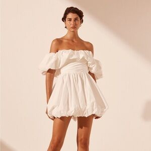 Off-Shoulder Bubble Hem White Mini Dress